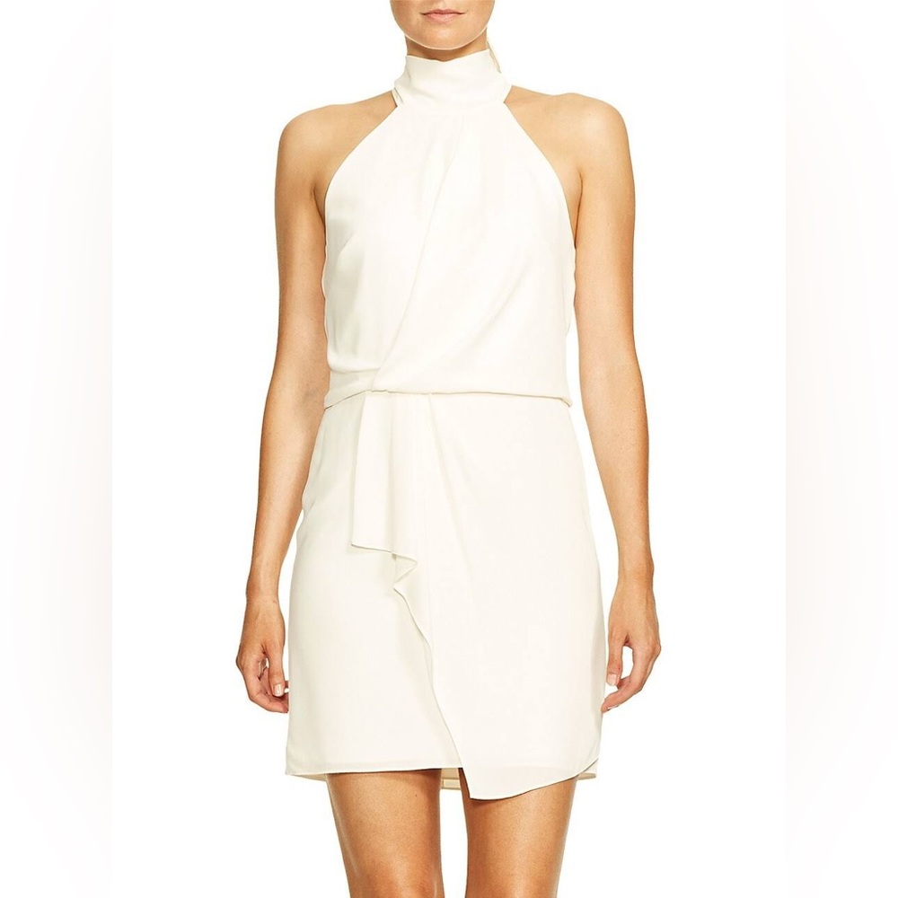 Halston mock neck sleeveless draped dress, size 0.